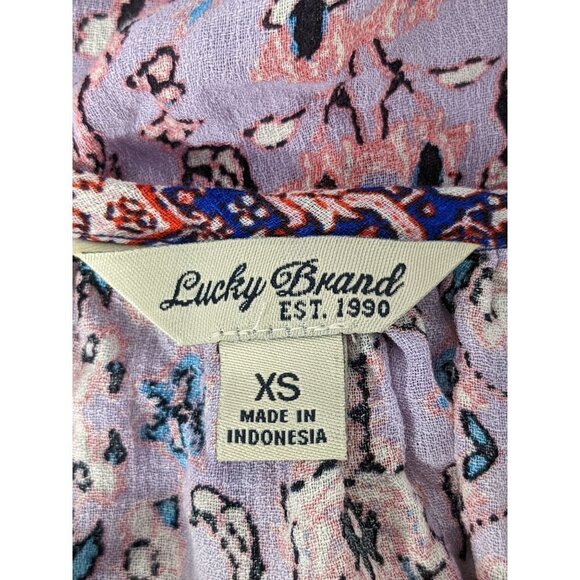 Lucky Brand Boho Blouse Top XS Red White Blue Geometric Long Sleeve - Picture 3 of 7